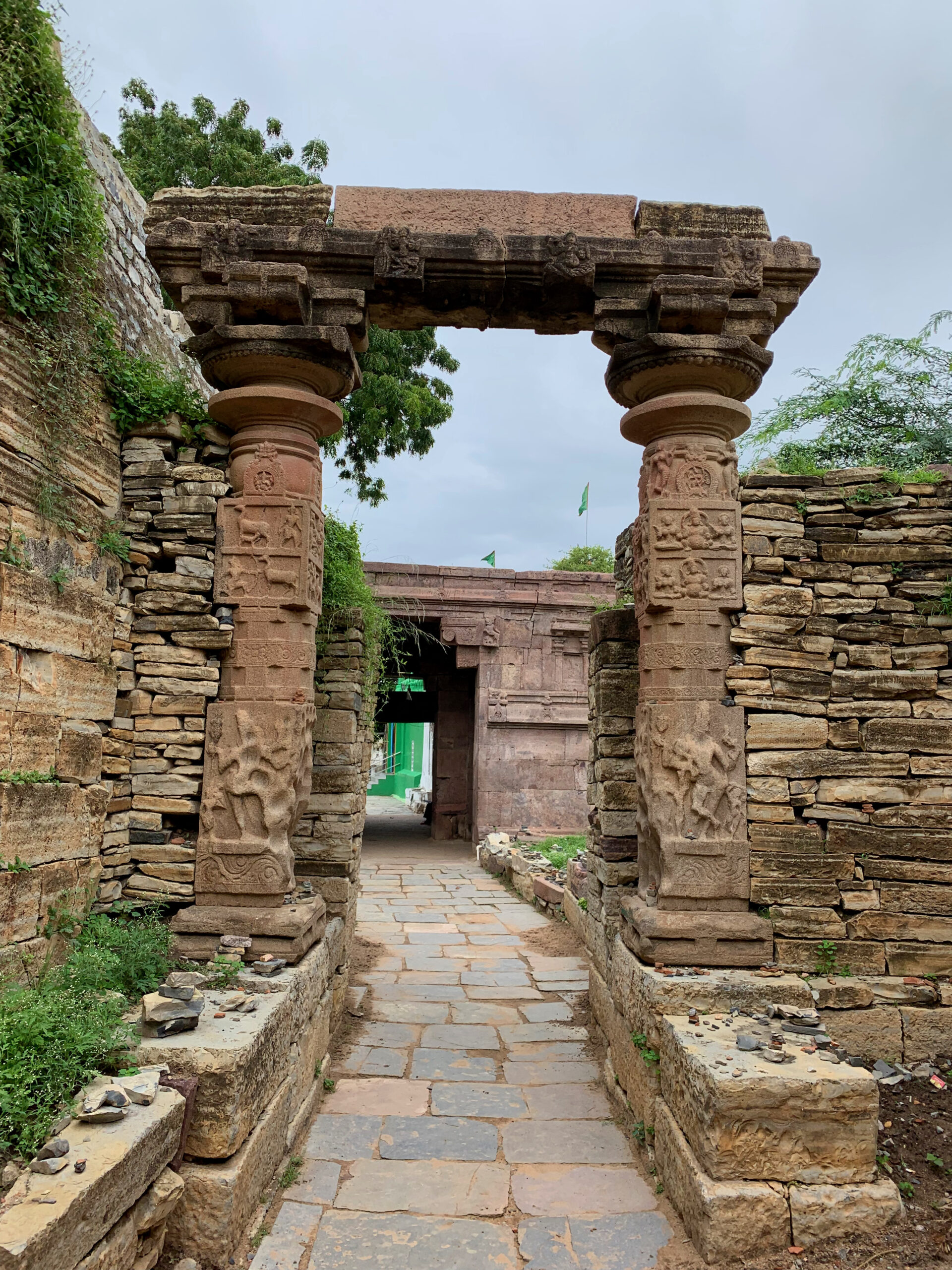 Historic stone gateway at the Navabrahma temples near Jogulamba Devi Shakti Peetha, Alampur
