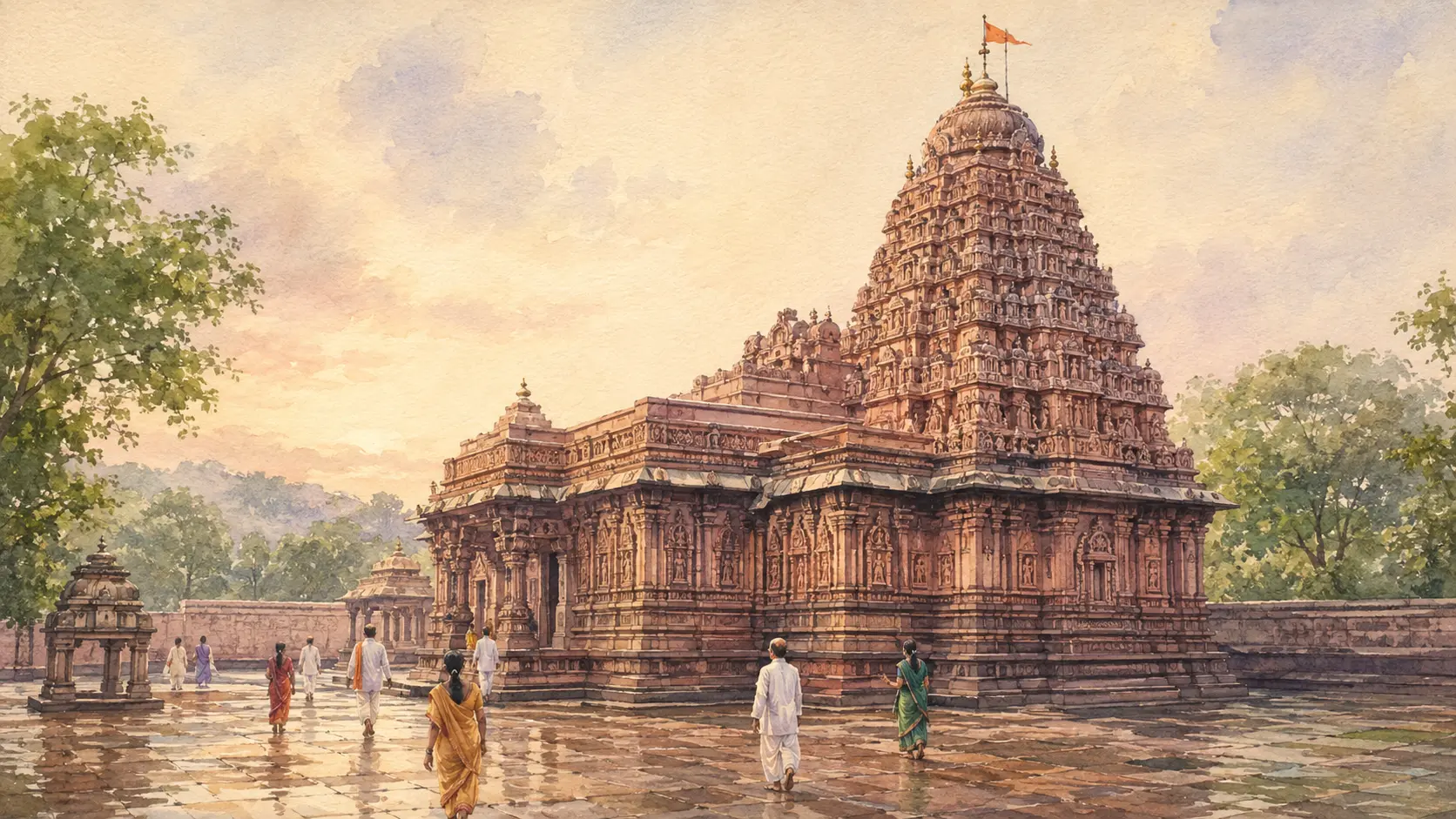 Grishneshwar Jyotirlinga Temple and its carved red-stone shikhara at Verul, Maharashtra