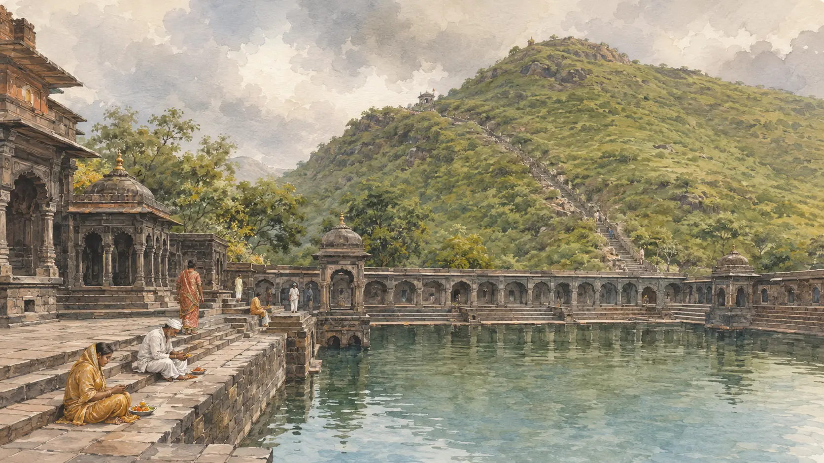Kushavarta Kund with Brahmagiri Hill in the sacred landscape of Trimbakeshwar
